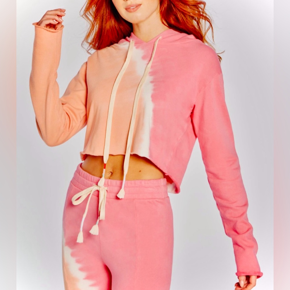 WILDFOX || Cropped Raw Edge Pullover Hoodie in Sherbet Wash Ivy - SZ Med 🩷NWT🩷